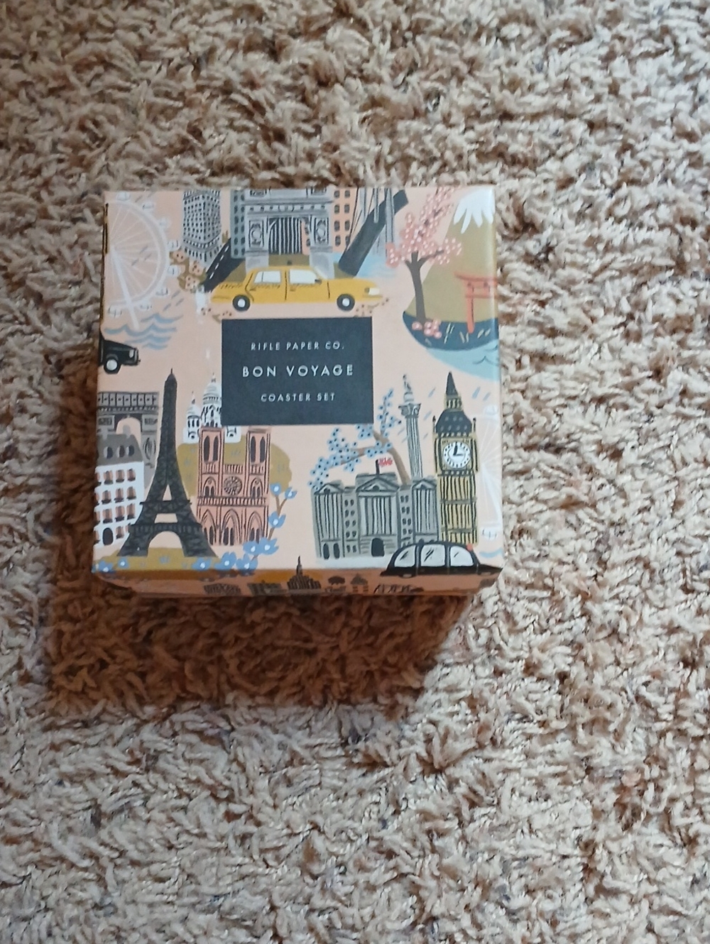 Rifle Paper Co. Bon Voyage Coaster Set - Peach with Yellow and Black Accents